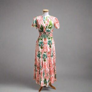 SHERIDAN FRENCH Eloise Dress in Tulip Ikat Pink + Green + Teal